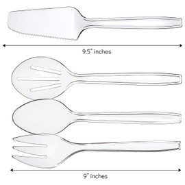 Plasticpro Disposable Plastic Serving Utensils Set of 12, 3 Spoons, 3 Forks 3 Knives, 3 Sifting Spoons, Clear Heavyweight