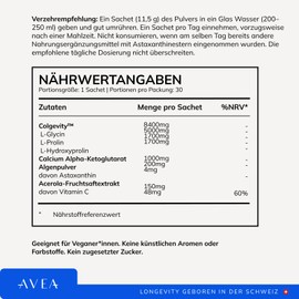 AVEA Collagen Activator Lemon (30 Collagen Powder Sticks) - Colgevity - 4 Times More Effective Than Traditional Collagen - For Youthful Looking Skin, Hair & Nails - Vegan Friendly