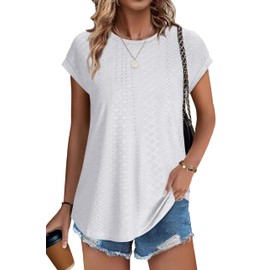 XIEERDUO Womens Tops Dressy Casual Short Sleeve Eyelet Tops for Women White Tops for Women S
