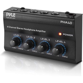 Pyle 4-Channel Portable Stereo Headphone Amplifier - Professional Multi Channel Mini Earphone Splitter Amp w/ 4 ¼” Balanced TRS Headphones Output Jack and 1/4" TRS Audio Input For Sound Mixer