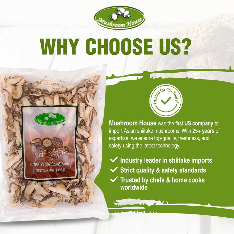Mushroom House Dried Shiitake Mushroom Slices, 1 Pound