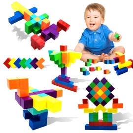 56 Pcs Magnetic Building Blocks 7 Colors Sensory Toys for Kids STEM Educational Sets Learning & Development Toys Magnet Cubes Tiles Magna, Gifts for 3 4 5 6 7 8 9Year Old Kids Boys Girls