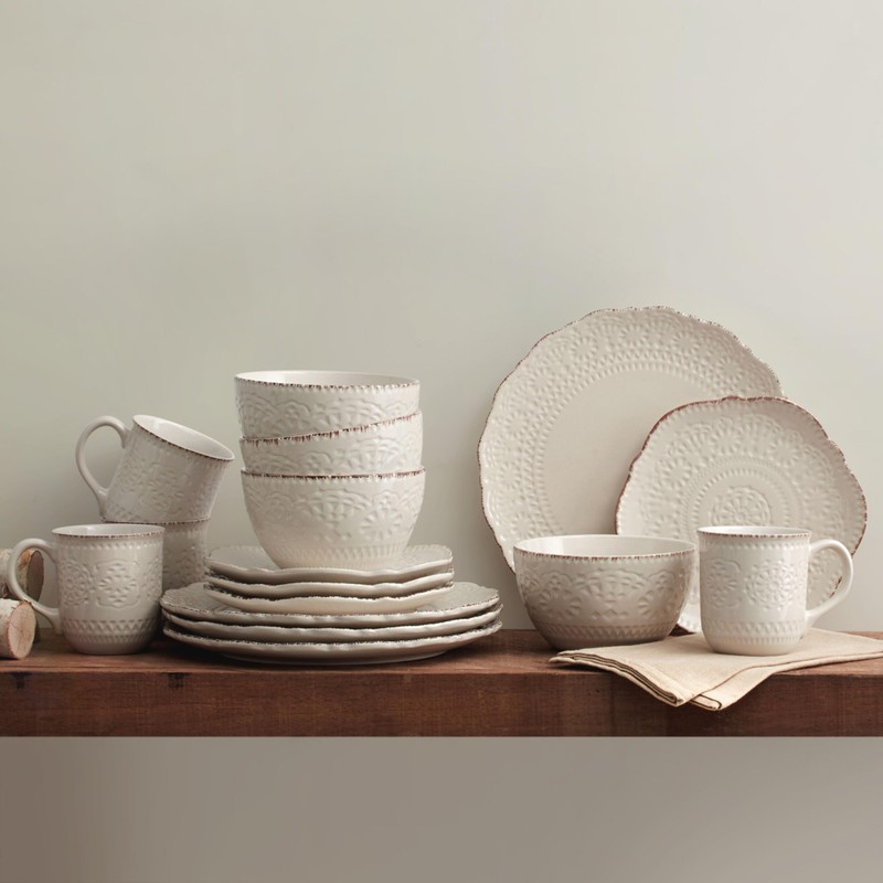 Pfaltzgraff Chateau Cream 16-Piece Stoneware Dinnerware Set, Service for 4,