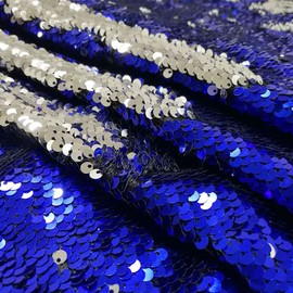 Pardecor Reversible Sequin Fabric by The Yard - Royal Blue to Silver Mermaid Glitter Material for Wedding Dresses, Pillows, Costume Design