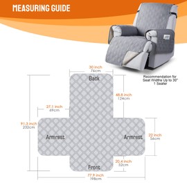 VANSOFY 100% Waterproof Recliner Chair Covers, Recliner Cover Non-Slip Dog Chair Cover Furniture Protector Washable Slipcover with Pocket, Elastic Straps for Pets, Dogs(Light Gray, 30")