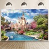 Princess Rainbow Castle Backdrop 7x5ft Fantasy Castle Wall for Girls