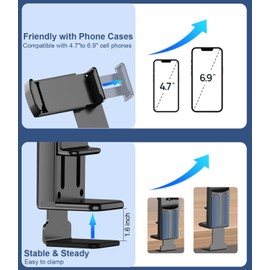 Kuyotine Flight Phone Holder, 360°Rotating Clamp Adjustable Phone Stand, Portable Plastic Phone Mount, Foldable Travel Holder for Home & Office(Black)