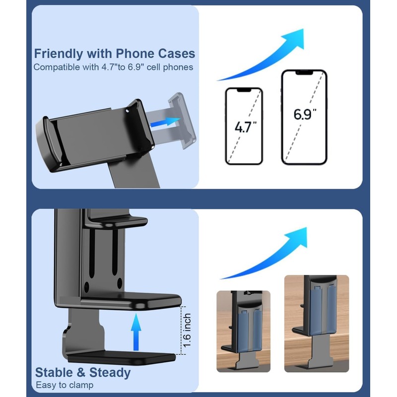 Kuyotine Flight Phone Holder, 360°Rotating Clamp Adjustable Phone Stand, Portable