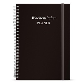 Undated A5 Weekly Planner, Weekly Appointment Calendar with To-Do List, Large Note Field, 52 Sheets Diary in German Ring Binder with Hard Cover, Black