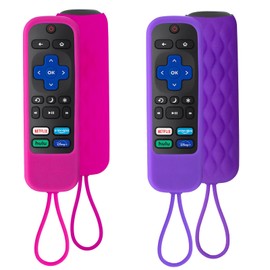 2 Pack Case for Roku Express/Streaming Stick/Premiere - Silicone Remote Cover for TCL Hisense Roku TV Remote (Purple not Glow + Rose not Glow)