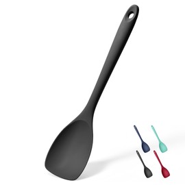 Doosu Silicone Spoon Spatula, 600ºF Heat-Resistant Food Grade Rubber Spoonula with Seamless Design, Non-Stick Flexible Scraper Kitchen Cooking Spoon Baking Tool for Mixing, Scraping (Black)