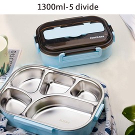 amropi Bento Box Stainless Steel Lunch Containers 2/3/4/5 Compartment Food Storage with Chopsticks and Spoon (Blue, 5 Compartment)