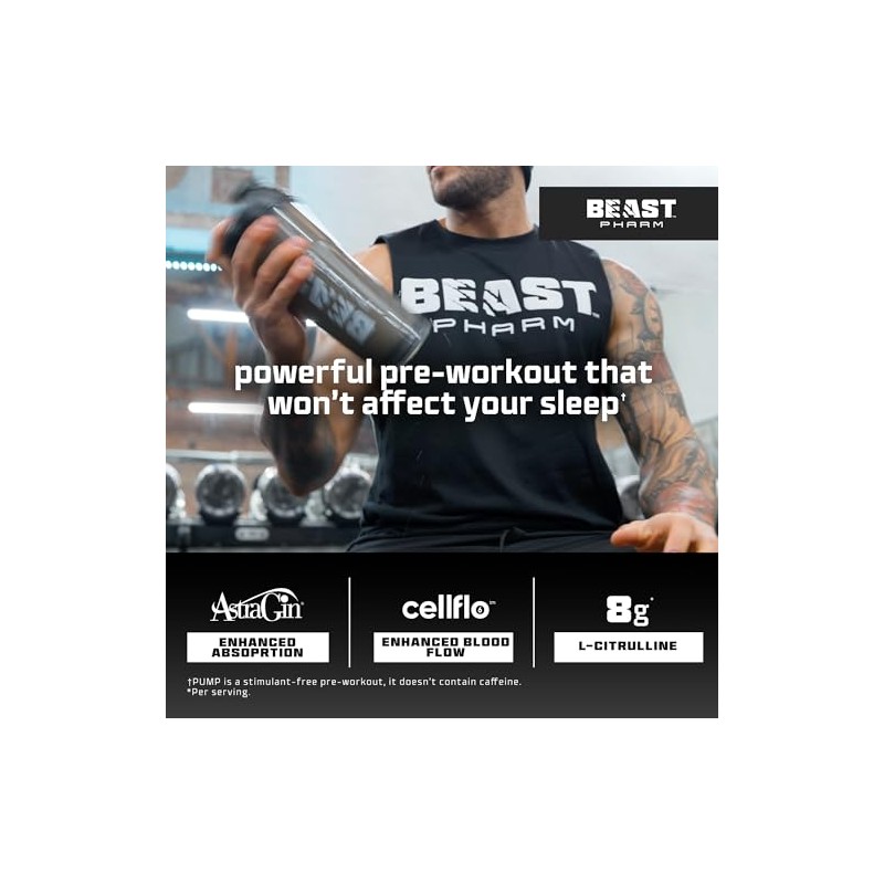 Beast Pump Non Stim Pre Workout Powder, 8000mg L Citrulline