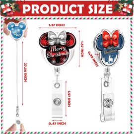 24Pcs Christmas Mouse Badge Reels Retractable Badge Holder, Holiday Badge Reels Retractable Clip, Mouse Acrylic Badge Reel Christmas Badge Clip for Nurse Doctor Teacher Student Christmas Gifts