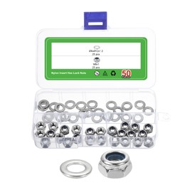 sourcing map 50Pcs M6 x 1mm Nylon Insert Hex Lock Nut Kit, 304 Stainless Steel Self Tight Lock Nuts with M6x12x1.2mm Flat Washers, Silver&Blue