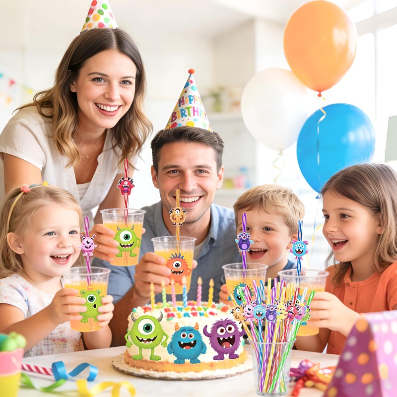 24 Fun Reusable Monster Drinking Straws for Birthday,Halloween Party Favors