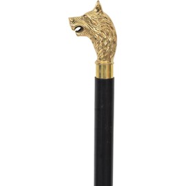 Samad Nautical Golden Wolf Head Brass Handle Walking Stick – 36-Inch Black Cane for Men & Women
