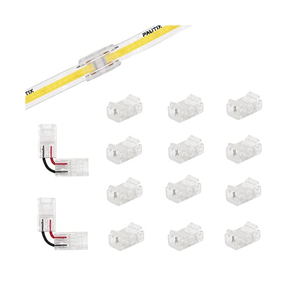 PAUTIX 12pcs 2-Pin 8mm COB LED Strip Gapless Connector Solderless