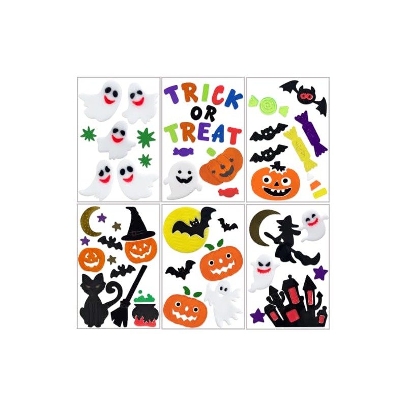 6Pcs Halloween Gel Window Clings for Indoor Home Decor