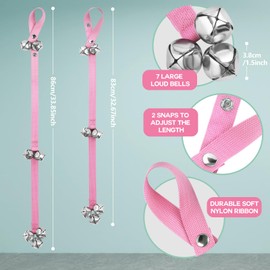 KIKISML Dog Doorbells (2 Pack), Puppy Door Bell Pet Training Bell for Ring Go Outside Potty Communication Toilet Train Door Knob Adjustable Strap 7 Extra Large Loud Bells Cat Interactive Toys, Pink