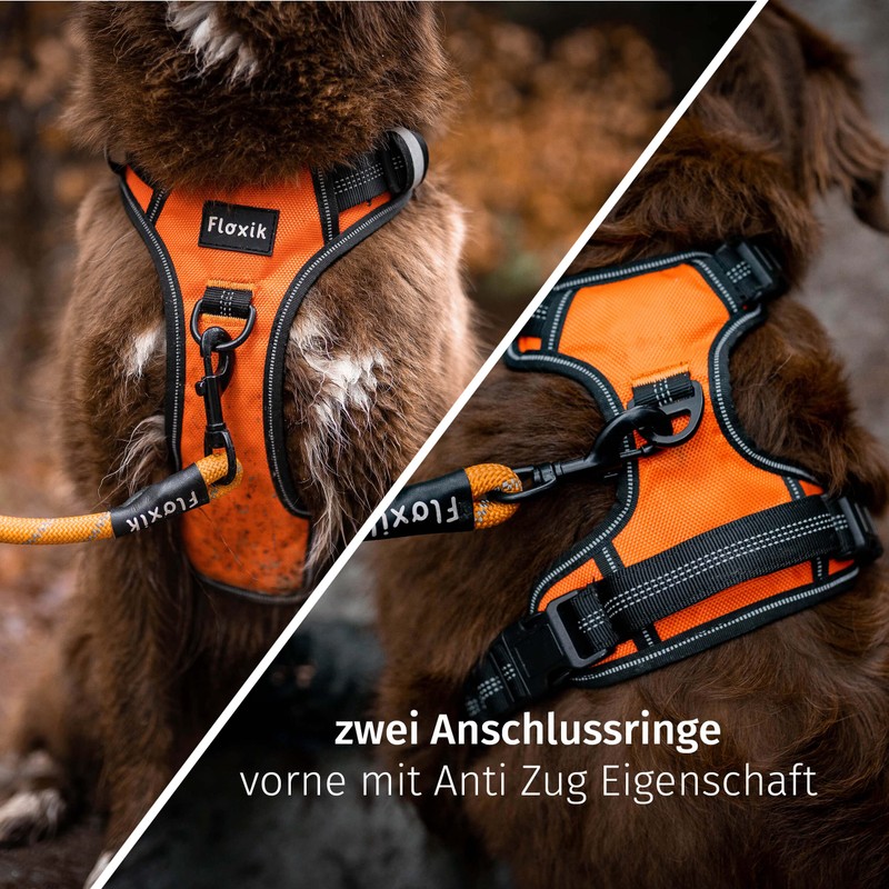 Floxik Dog Harness Orange M, Anti-Pull Chest Harness, Reflective &