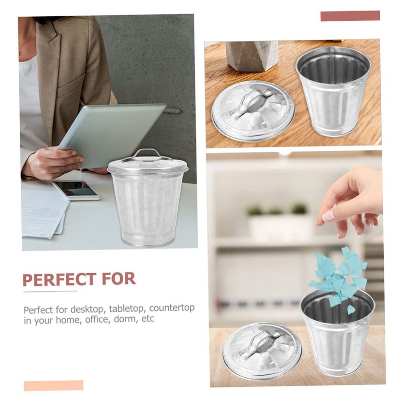 LABRIMP 4pcs Metal Trash Can with Lid Small Office Desk