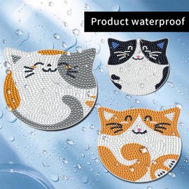 6 Pcs Cat Diamond Painting Coasters Kit with Holder – DIY Craft Kit for Adults, Fun Diamond Art for Home Décor & Drink Coasters