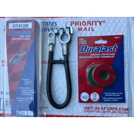 DURALAST TOP POST BATTERY CABLE DT412B HEAVY 4 GAUGE, 12 “ +Terminal Protector