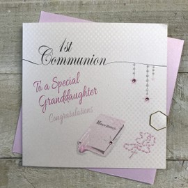 1st Communion To a Special Granddaughter Congratulations Card Pink Bible