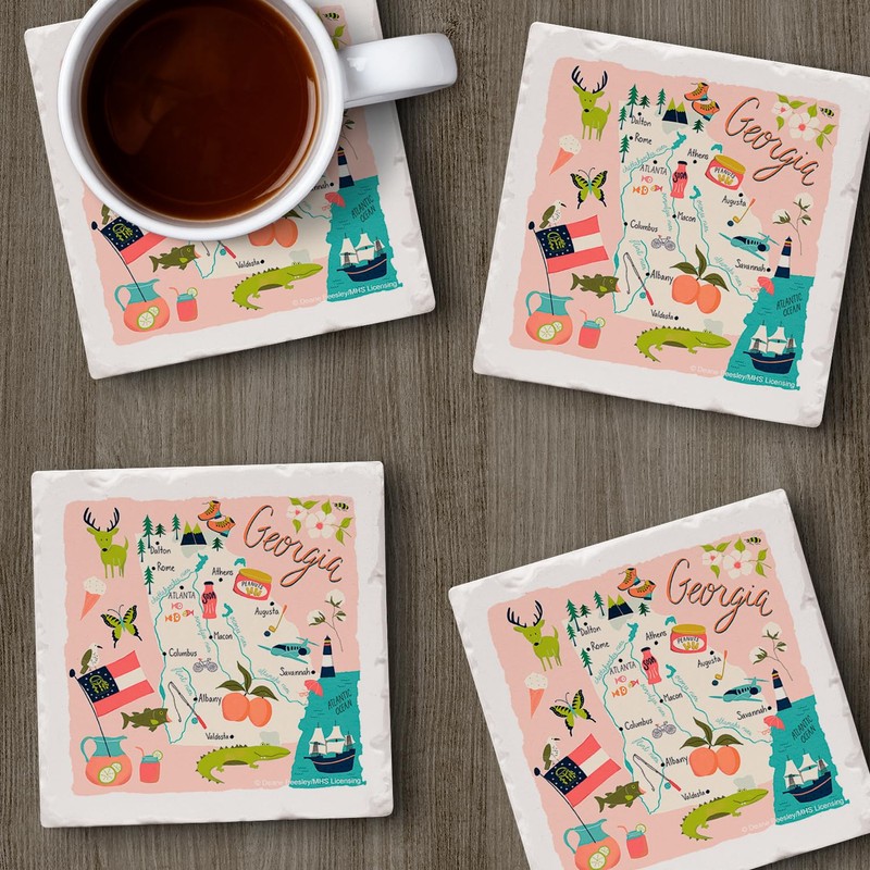 Thirstystone Georgia Home 4 Pack Tumbled Tile Stone Coasters with