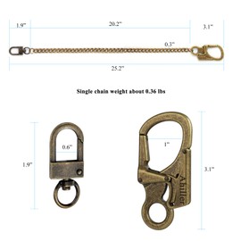 Ahiller Biker Wallet Chain, Heavy Duty Pocket Chain with Carabiner Clip, Men Chains for Key, Jean, Pant, Purse and Handbag (BKL-brass,1p)