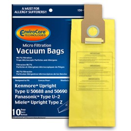 EnviroCare Replacement Vacuum bags for Kenmore Upright Types U/L/O, 50688 and 50690, Panasonic Type U-2, Miele Type Z. 10 pack