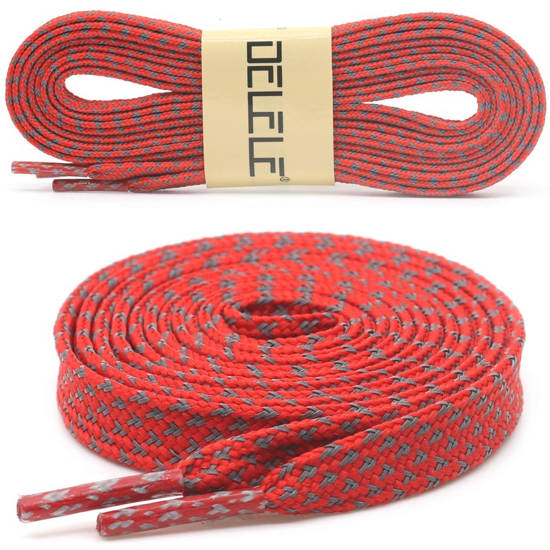 DELELE 2 Pairs Reflective Shoelace Flat Red Safety Laces for
