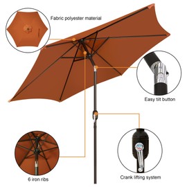 Blissun 7.5 ft Patio Umbrella, Yard Umbrella, Outdoor Market Umbrella with Push Button Tilt Crank, Rust