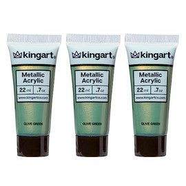 KINGART 502-105 PRO Artist Quality METALLIC OLIVE GREEN Acrylic Paint, 22ml (0.74oz) Tubes, 3 Pack - Set (66ml Total), Metallic Olive Green