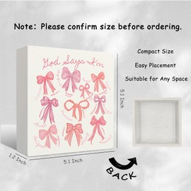 Nrleey Coquette Bow Wooden Sign - Coquette Room Decor, Pink God Says I Am Wooden Box Signs, Preppy Coquette Bow Bible Verse Decor, Inspirational Christian Gifts for Women, 5 X 5 Inches (1)