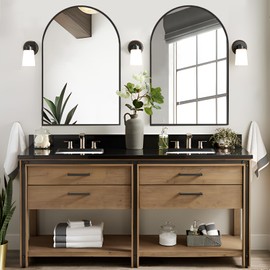 MEETDH Arched Mirror 24x36, Black Wall Mounted Mirrors, Bathroom Mirror for Wall 24 x 36 inch, Vanity Mirror Metal Framed 24"x36", Mordern Mirror for Bedroom, Entray, Living Room