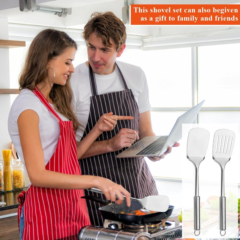 Stainless Steel Spatulas Set, ReaNea Silver Slotted Turner, Solid Turner,