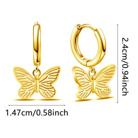 Dainty Hoop Dangle Earrings for Women Sterling Silver Plated Gold Butterfly Dangle Hoop Earring Cute Huggie Drop Earrings Hypoallergenic Cuff Earrings Animal Ear Jewelry Gifts for Her Birthday