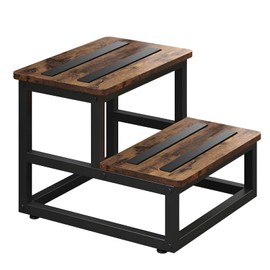 VonDream 2 Tier Step Stools for Adults with Non-Slip Stickers, Heavy Duty Bed Steps for High Beds,Kitchen Step Stool,Wide Wooden Step Stools for Kids, Step Stool for RV