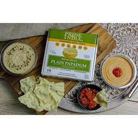 Pride Of India - Mung Bean Plain Papadum Lentil Crisp, Pack of 6-10 count (3.53oz - 100gm) - Protein Fiber & Iron Rich, Gluten-Free Vegan Lentil Crackers, Healthy Indian Appetizer, Ready in Seconds