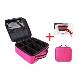 Makeup Bag with Brush, Cosmetic Organiser Bag, Waterproof Makeup Storage Case, Brush Bag, Cosmetic Case, High Volume Toiletries Storage Box with Adjustable Compartments, Purple, red