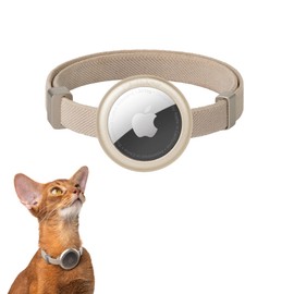 BuddyArmor Safety Cat Collar Pro Airtag Holder Set, US IDA Gold Award Cat Collar w/Lockable Slider Non Breakaway Elastic Quick Release Cat Collar Airtag Holder for Small Large Cats (Linen, S)