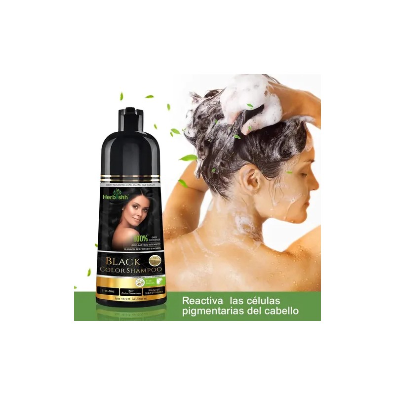 Shampoo Tinte Cubre Canas Negro Herbishh 500ml