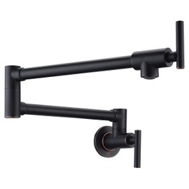 ANZZI Braccia Series 24" Wall Mounted Pot Filler in Oil Rubbed Bronze | 24” Reach Spout Solid Brass Two Handle Dual Shut-Off Valve Double Joint Swing Arm Wall Mount Kitchen Folding Faucet