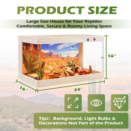 Royxen Tempered Glass Reptile Enclosure,Reptile Tank with Wooden Top and Lockable Design,Bearded Dragon Tank for Lizard Gecko Tortoise Snake Habitat (Oak, 26Gallons,24" Length)