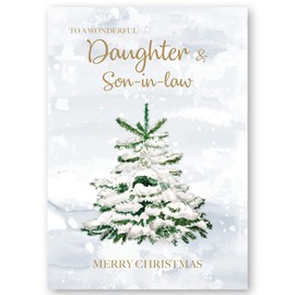 Absolutely Yours Christmas Card for Daughter & Son-in-law. Christmas Tree in Snow Design. 172 x 122mm Card with Verse Inside and White Envelope. Ecofriendly and UK made