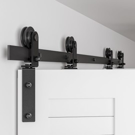 BONIKLUBA 66" Bi-Folding Sliding Barn Door Hardware Track Kit,Side Mounted Roller,Smoothly&Quietly,Easy to Install,Black,Door Not Included[Fit Four 15" Bifold Doors]