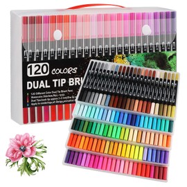 Funnasting Dual Tip Brush Pens, Colouring Pens 120 Colors Dual Brush Pens Art Markers with Flexible Nylon Brush Tip & Fineliner Tip for Colouring/Drawing/Sketching/Painting