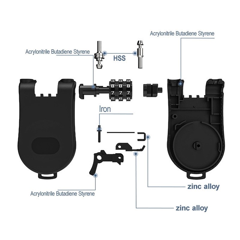 Cable Lock, 2 Pieces Retractable Cable Lock Combination Lock with